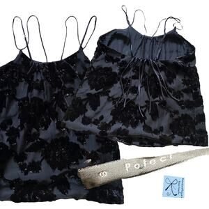 Poleci Textured Black Rose Cami Top Sz 8